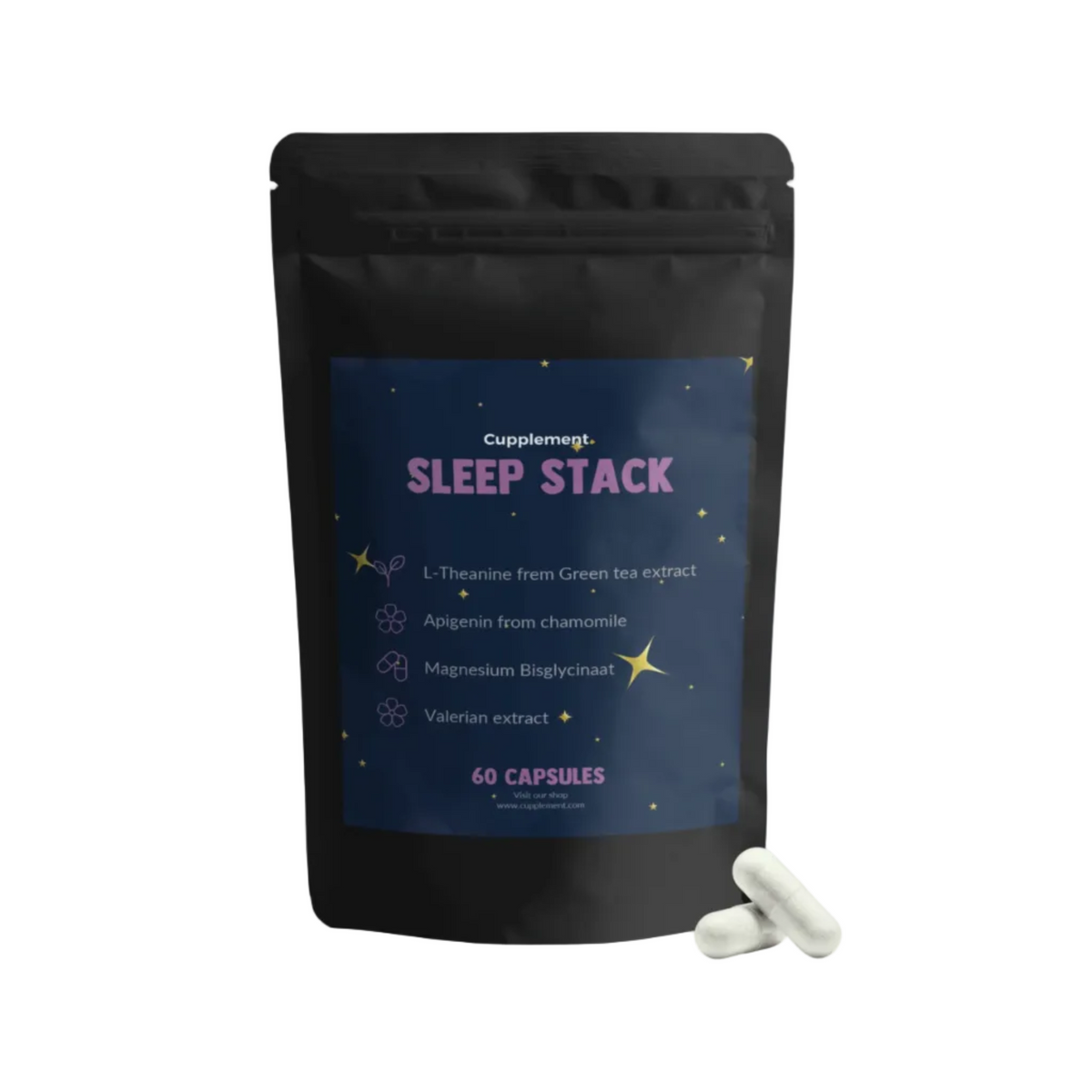 Sleep Stack Capsules: Sleep capsules with magnesium, L-theanine, valerian, and apigenin